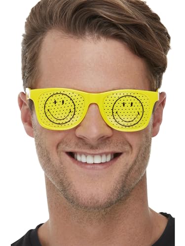 Smiffys Officially Licensed Smiley Rave Glasses, Unisex Adult, Yellow, One Size