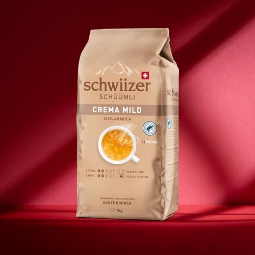 Schwiizer Schüümli Crema Mild - 100% Arabica Coffee Beans, Light Roast, Rainforest Alliance-Certified, 1kg
