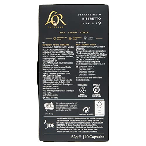 L'OR Espresso Ristretto Decaf Coffee Pods (Pack of 100 Capsules, Intensity 9)