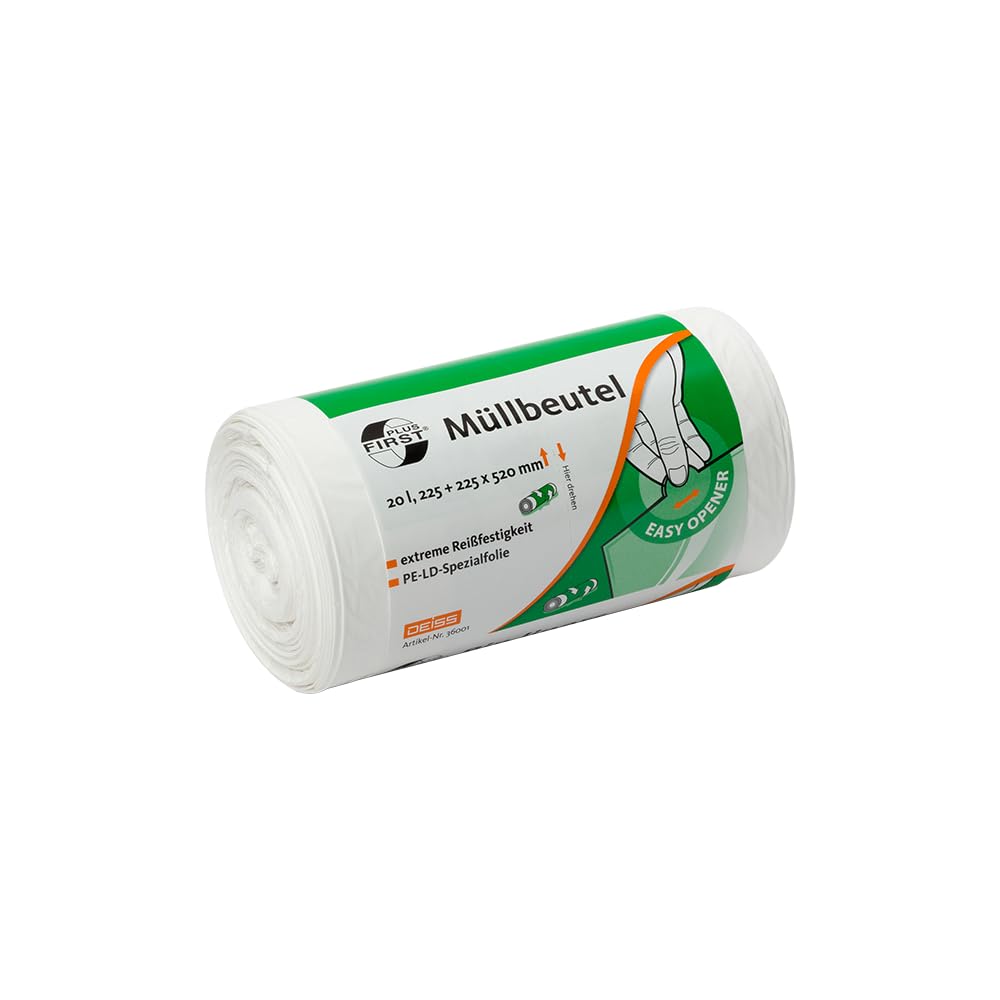 DEISS FIRST PLUS 50 x 20L White LDPE Bin Liners - Roll Pack