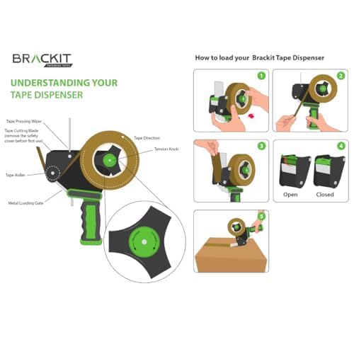 brackit Packaging Tape Dispenser Kit - 6 Rolls Clear Tape 48mm x 66m Heavy Duty | High Adhesion 4