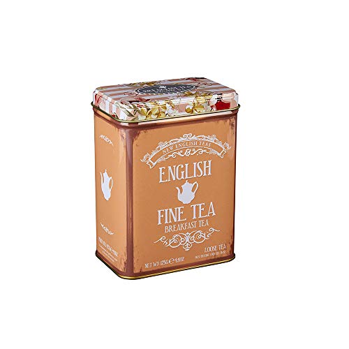New English Teas - Floral Tea Tin with 125g Loose-Leaf English Breakfast Tea