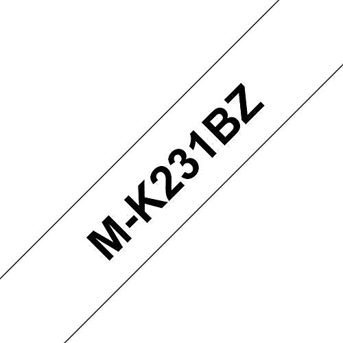 Brother - M-K231BZ Labelling Tape Cassette, Black on White, 12 mm (W) x 8 m (L), Brother Genuine Supplies