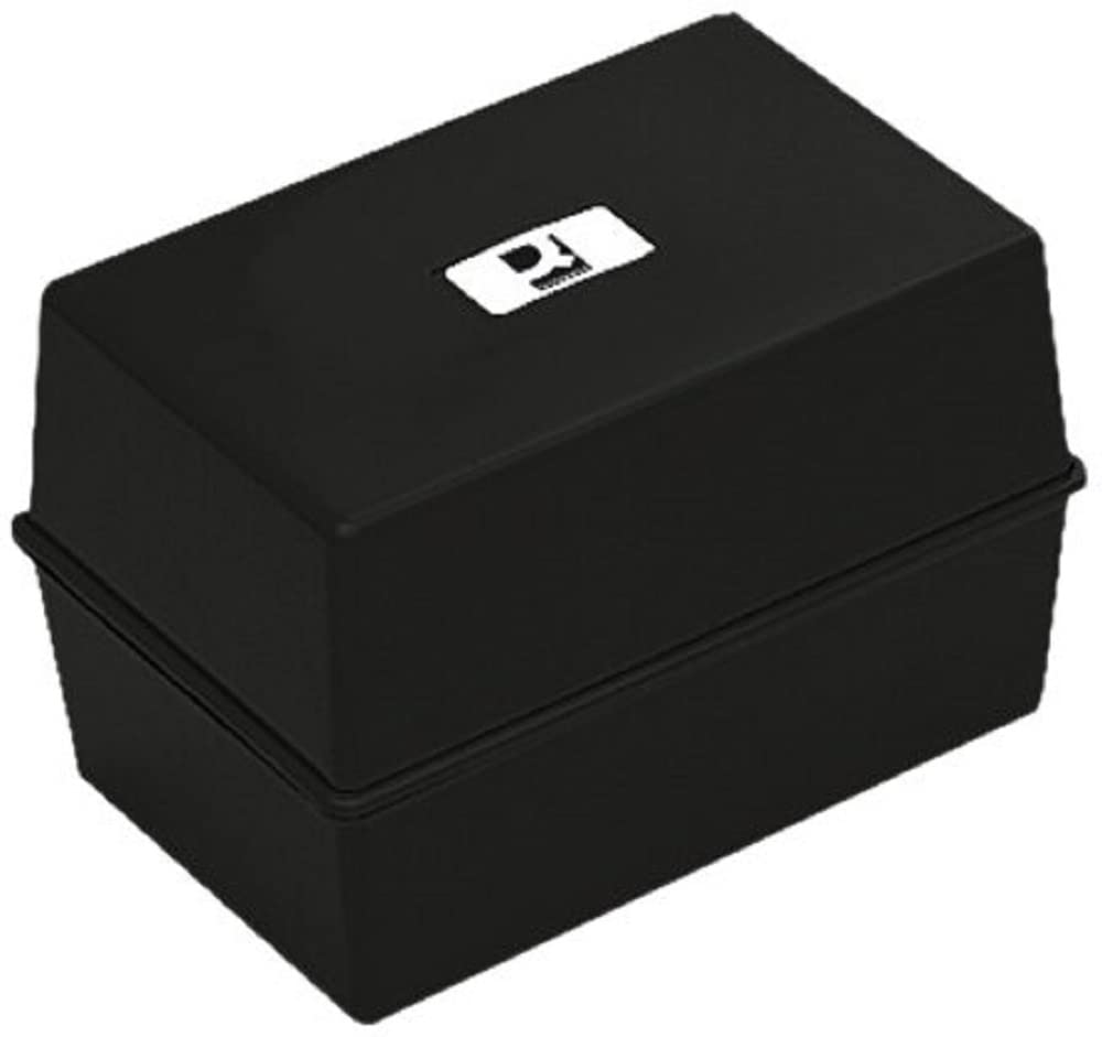 Q-Connect Card Index Box - Durable Plastic Storage | 127 x 76mm | Black