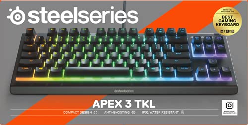 SteelSeries Apex 3 TKL RGB Gaming Keyboard - Tenkeyless Compact Design - IP32 Water & Dust Resistant - English QWERTY - Black 9
