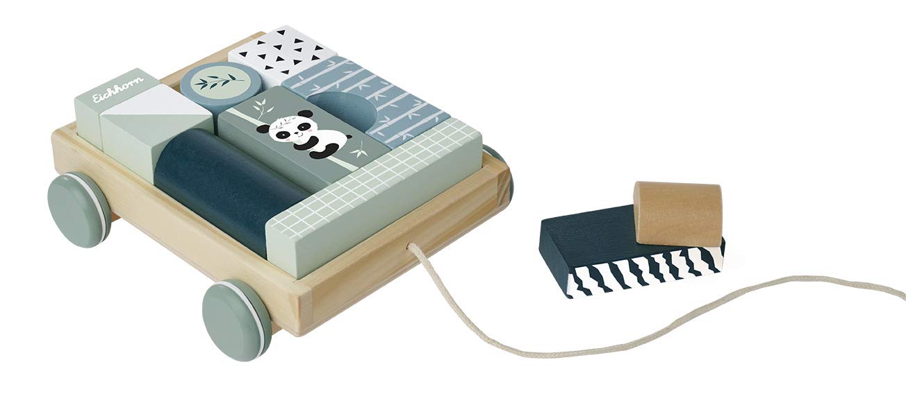 Eichhorn Construction Cart - Panda Motif Pull-Along Toy | 12 Pieces | Wood 8
