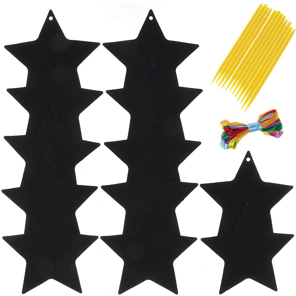 Baker Ross Star Scratch Art Decorations - Pack of 12 | 12cm Height | Craft Kit