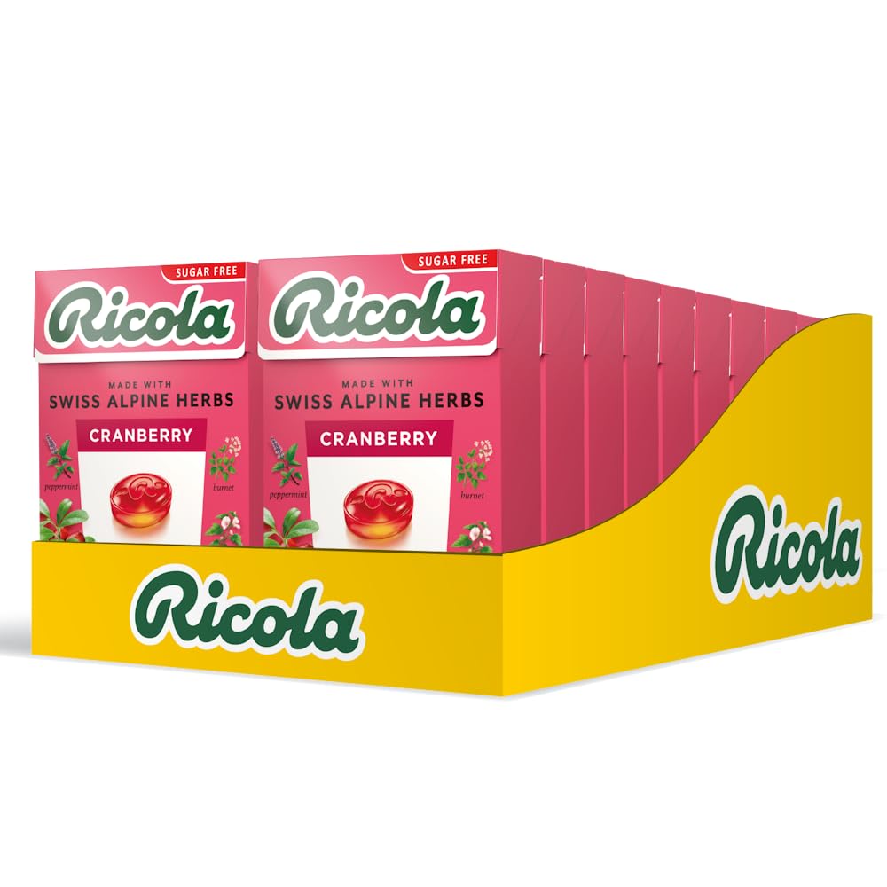 Ricola Cranberry Sugar-Free Swiss Herbal Sweets - 45g Box of 20 Drops
