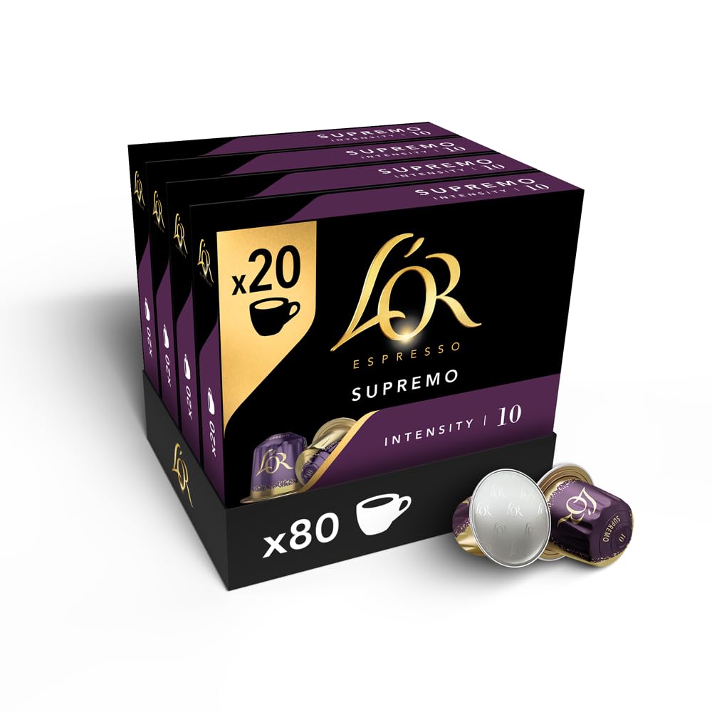 L'OR Espresso Supremo Coffee Pods - Intensity 10, Bold & Spicy | 80 Recyclable Capsules (4 x 20 Pack)