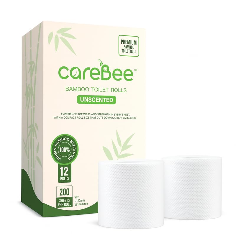 CareBee Bamboo Toilet Rolls - Unscented 3-Ply | 6 Rolls, 1200 Sheets Total