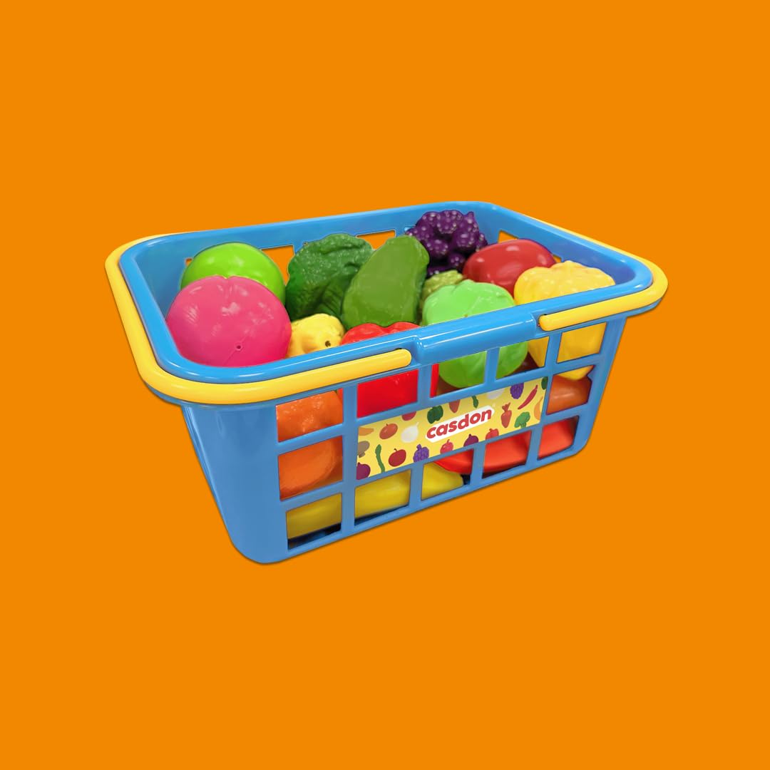 Casdon Fruit & Veg Assorted Toy Basket with 21-Piece Fruits and Vegetables Set for Pretend Play 2