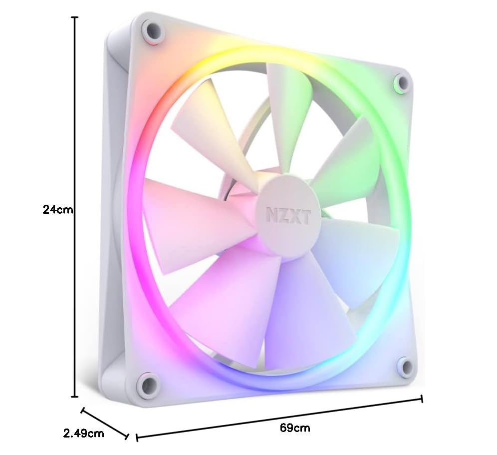 NZXT F140 RGB Fans - RF-R14DF-W1 - 140mm White RGB PC Cooling Fan with Customizable Lighting, Quiet Operation, and CAM-Powered Control