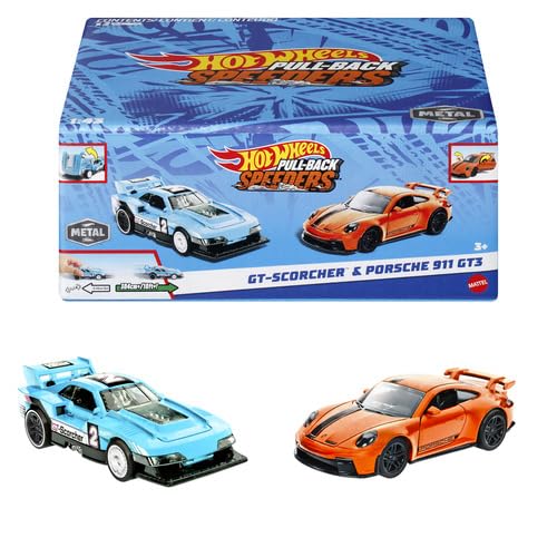Hot Wheels Pull-Back Speeders Set of 2 Toy Cars - 1:43 Scale, Ages 3+ 2
