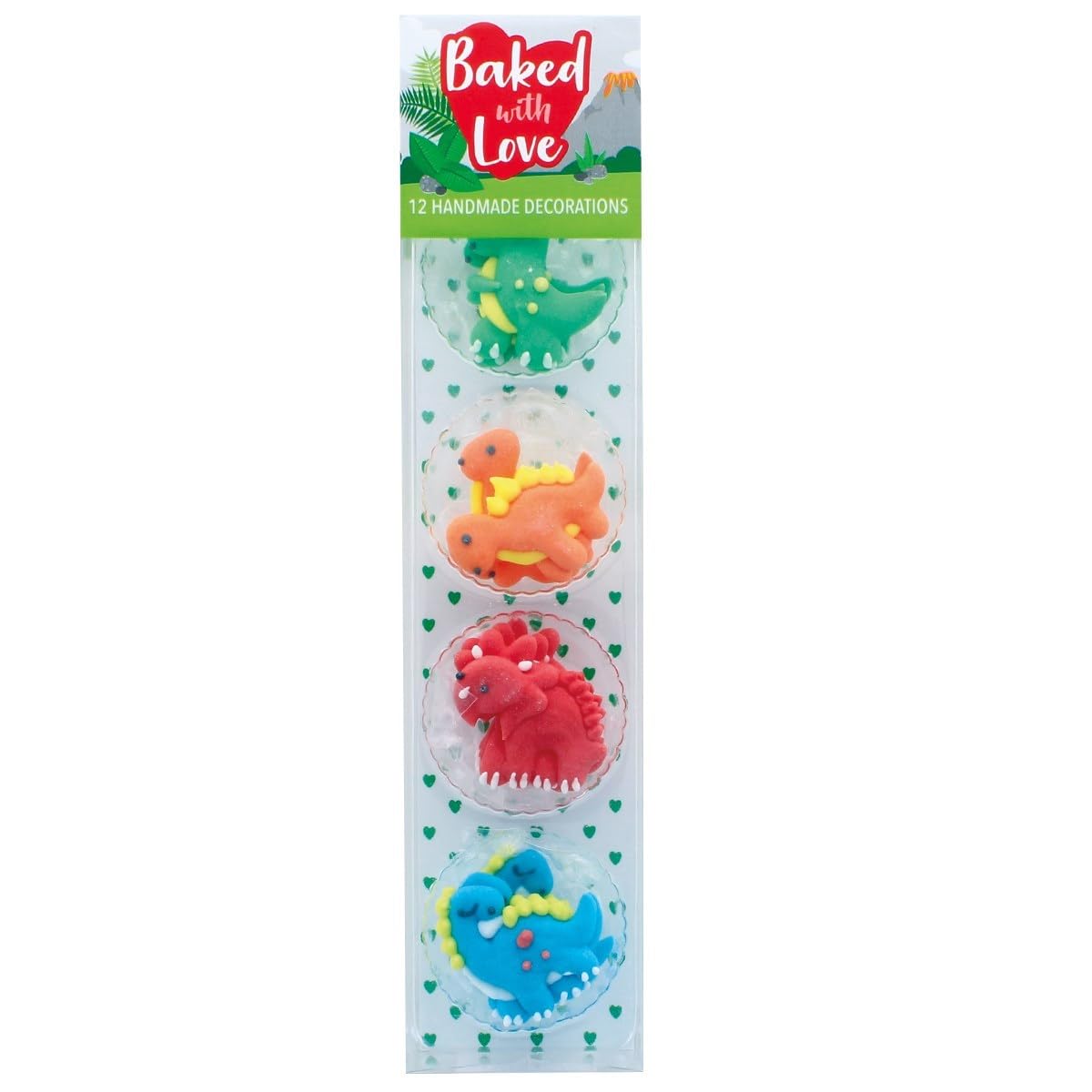 Baked with Love Dinosaur Edible Sugar Cake Toppers - Pack of 12 | 25mm Diameter | Vegetarian & Coeliac Safe 1