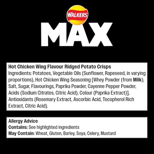 Walkers Max Strong Hot Chicken Wings Sharing Crisps 140g