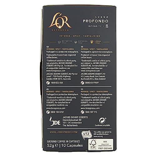L'OR Espresso Lungo Profondo Coffee Pods x10 Intensity 8 - Compatible with Nespresso Machines