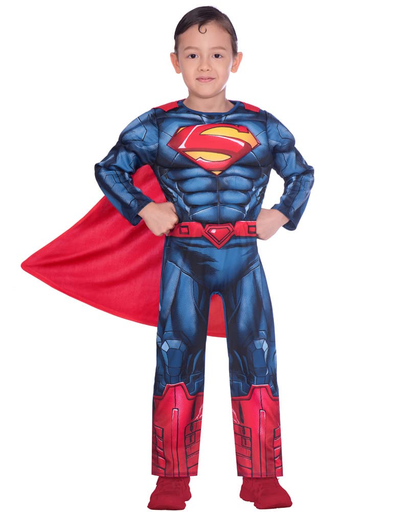 amscan Classic Musclesuit Superman Fancy Dress Costume - Padded Chest, Detachable Cape | 3-4 Years