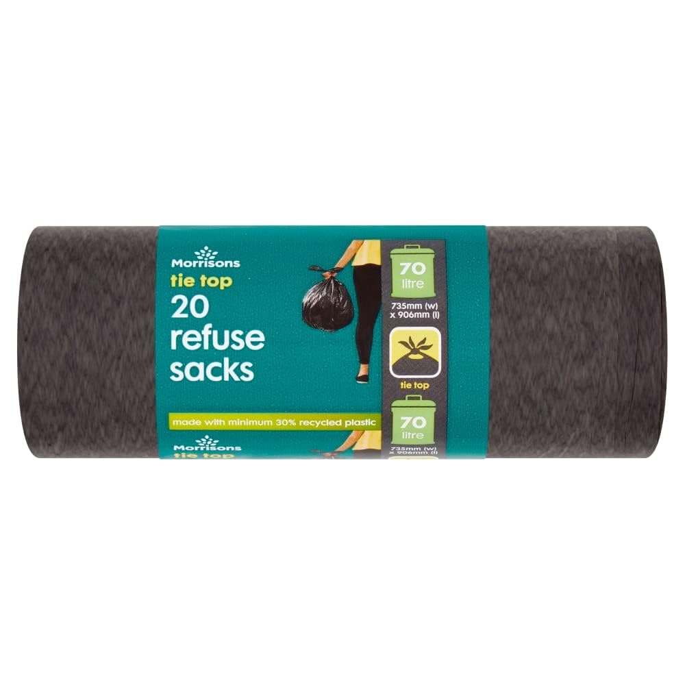 Morrisons Tie Top Refuse Sacks - 70 Litre, 20 Count, Black
