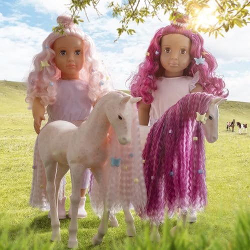 Our Generation Elara & Lumina 18-Inch Doll & Horse Foal Set with Matching Pink Hair Accessories
