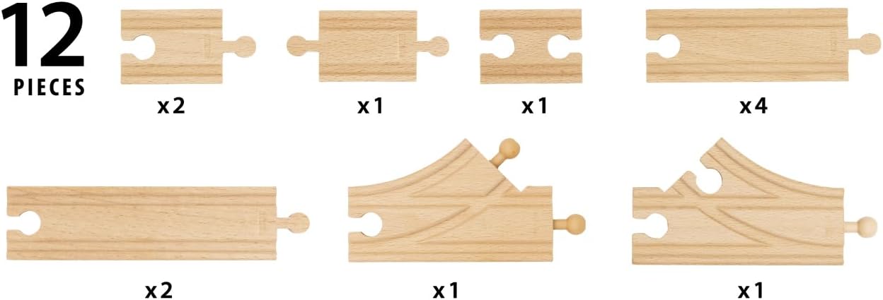 BRIO World Starter Wooden Railway Train Track Pack - 12-Piece Expansion Set for Kids 2