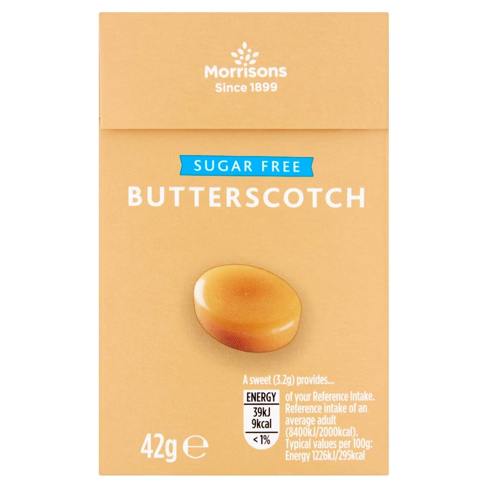 Morrisons Sugar Free Butterscotch Hard Sweets - 14 Pack of 42g Bags | No Added Sugar 1