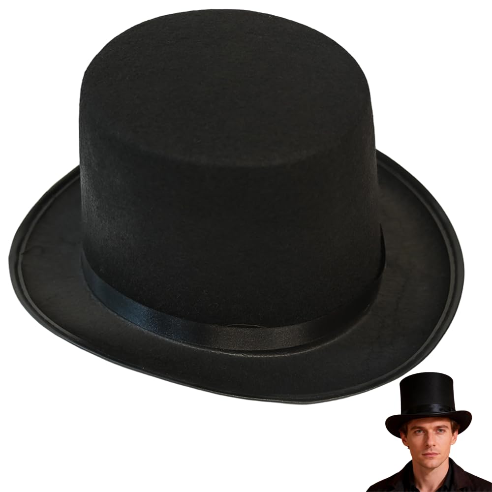 RAM ONLINE Adult Black Velour Top Hat - Victorian Magician Ringmaster Costume Headwear 1