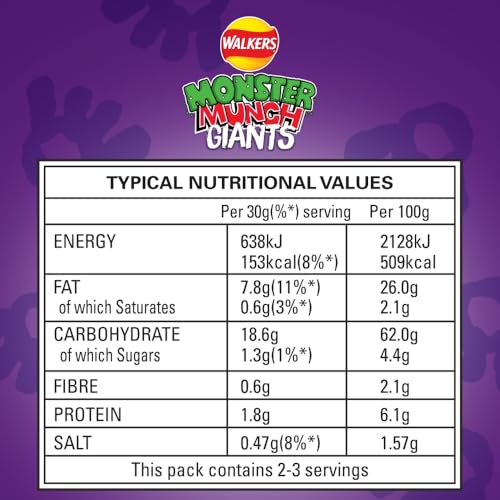 Walkers Monster Munch Giants Pickled Onion Sharing Snacks Crisps 85g 6