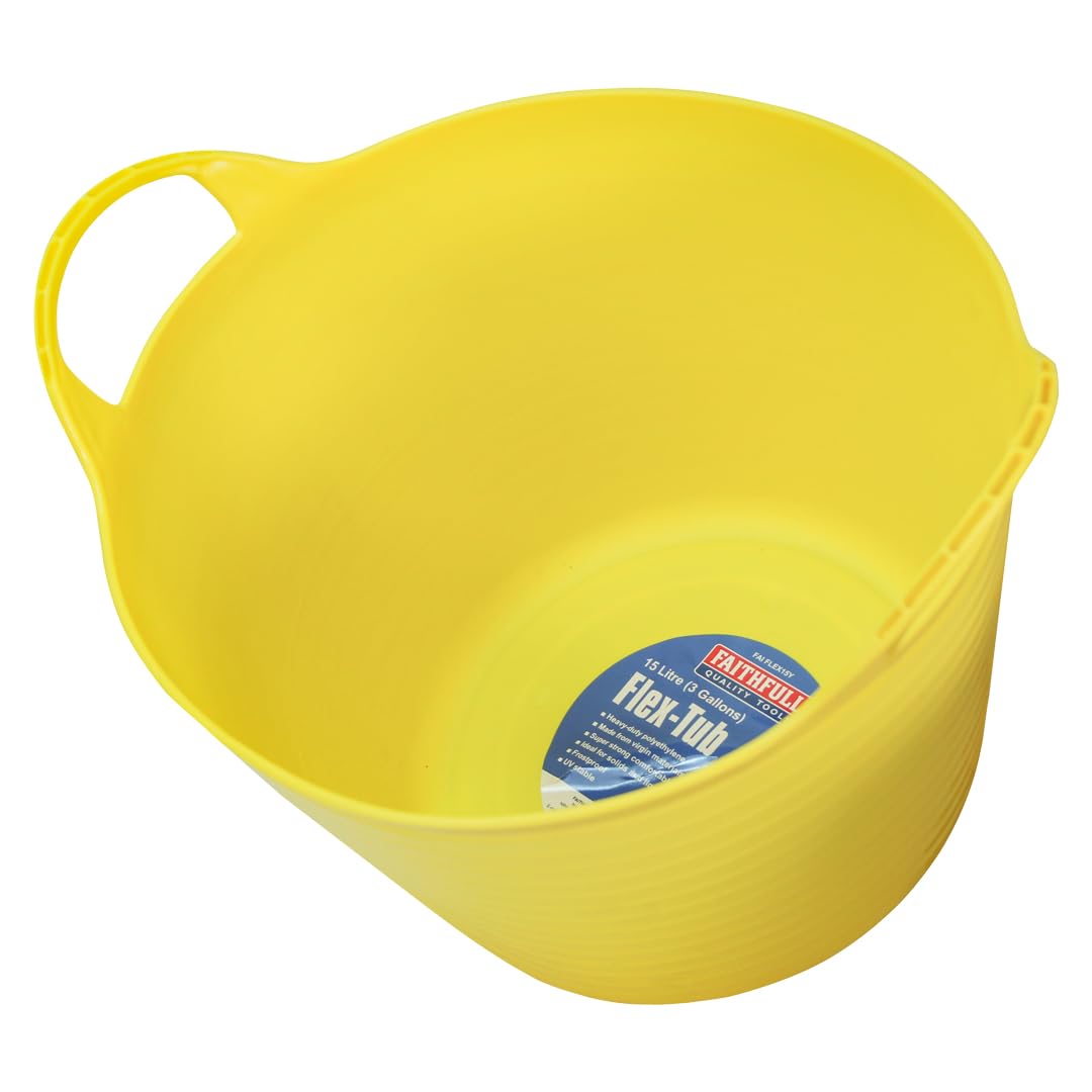 Faithfull Flex Tub - 15 Litre Multi-Purpose Flexible Bucket | Heavy-Duty Polyethylene | Yellow