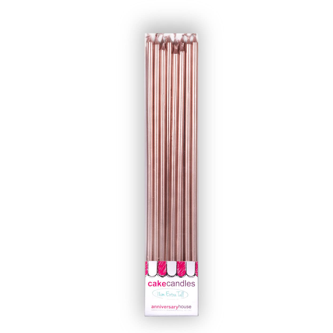 Anniversary House 16-Pack Extra Tall Slim Birthday Cake Candles with Holders - Metallic Rose Gold, 18cm 2