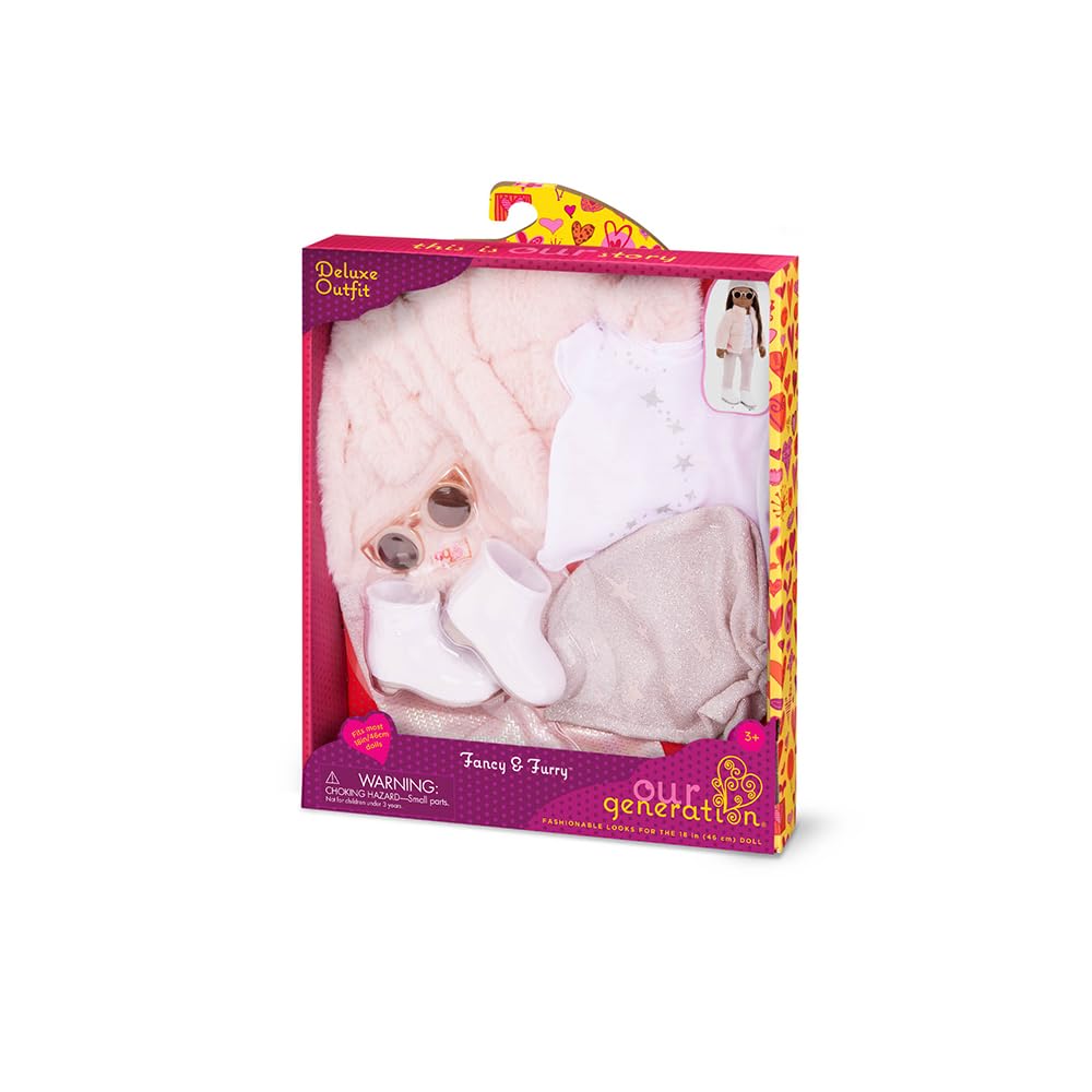 OG DOLLS Our Generation Fancy & Furry Outfit - Pink Faux-Fur Coat Set for 18-inch Dolls 2