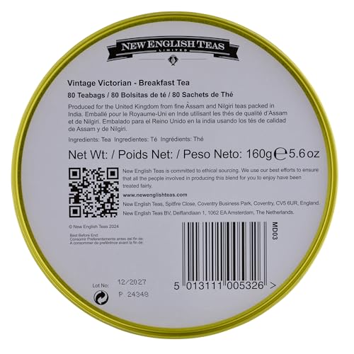 New English Teas Vintage Victorian Mint-Green Tea Caddy with 80 English Breakfast Teabags 14