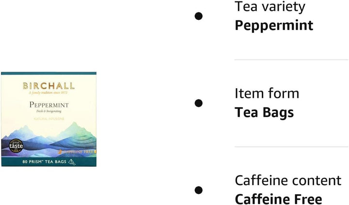 Birchall Peppermint Tea Gift Set - Caffeine Free Herbal Tea with 80 Plant-Based Tea Bags