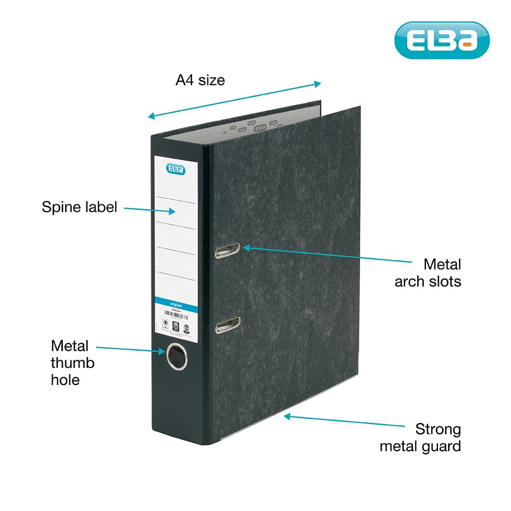 Elba A4 Classic Lever Arch File - 80mm Spine, Cloudy Black | High Capacity Filing 2