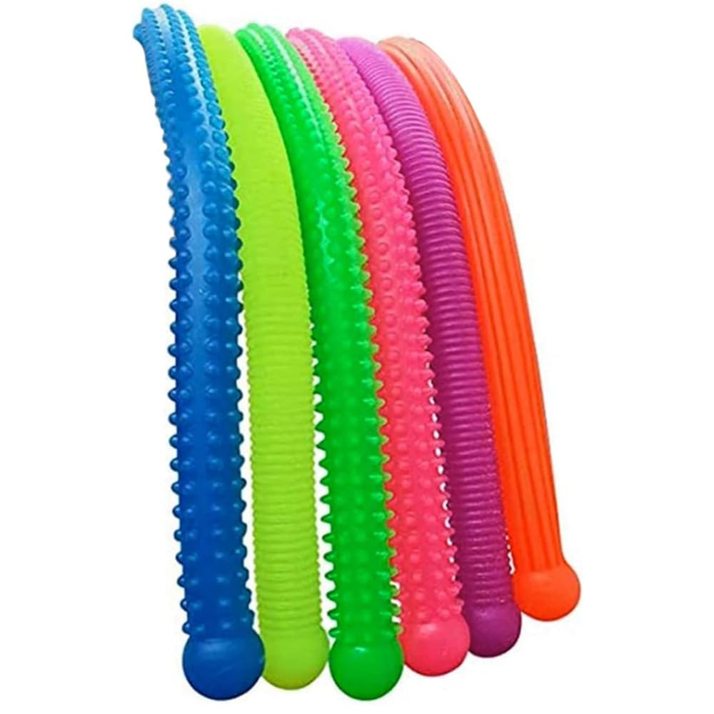 Playlearn Sensory Fidget Textured Elastic Stretchy Snakes - 6 Pack for Kids 3+ 1