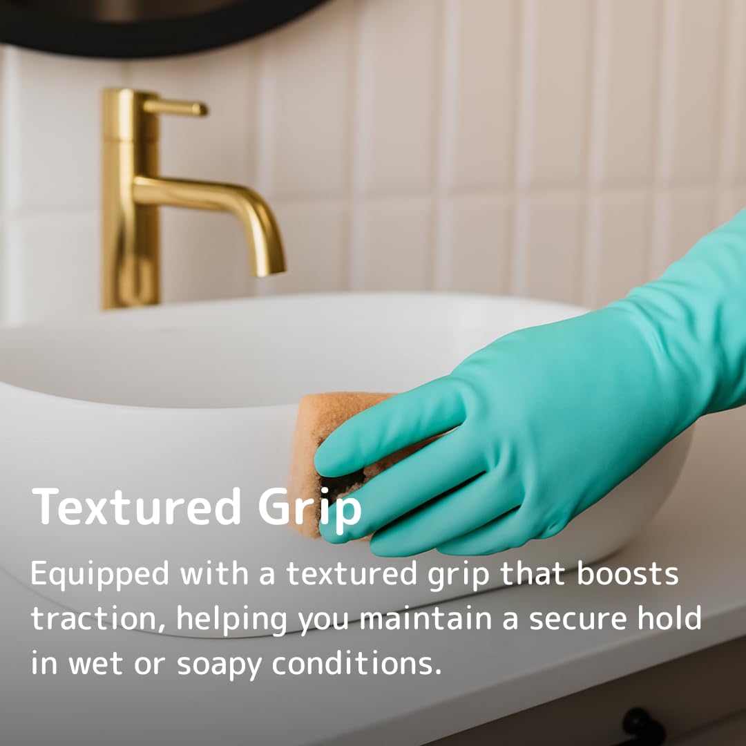 Essentialz Green Heavy Duty Latex Household Gloves - Size L, Reusable, CE CAT III Certified 3
