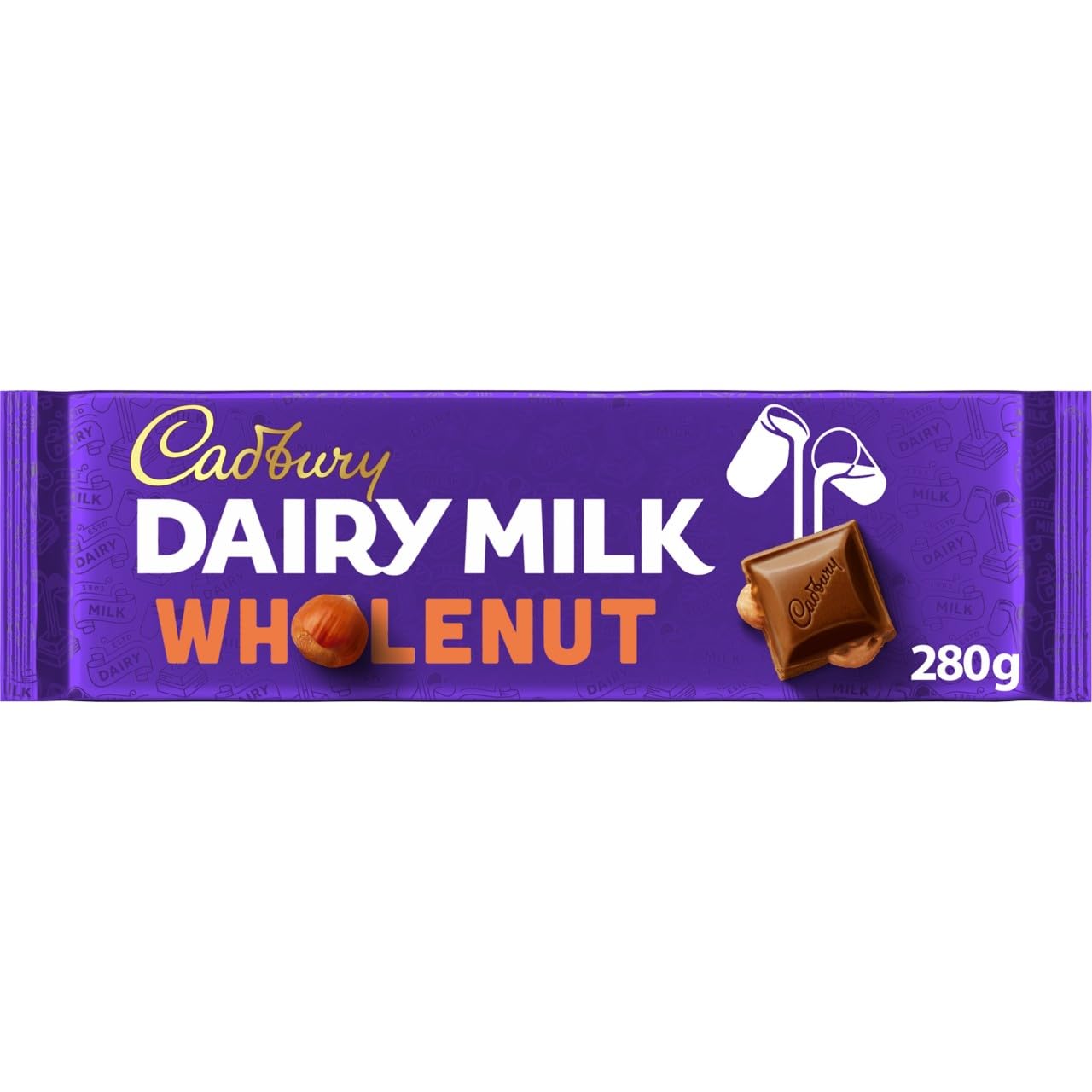 Cadbury Dairy Milk Wholenut Chocolate Bar - Creamy Milk Chocolate with Whole Hazelnuts, 280g 1