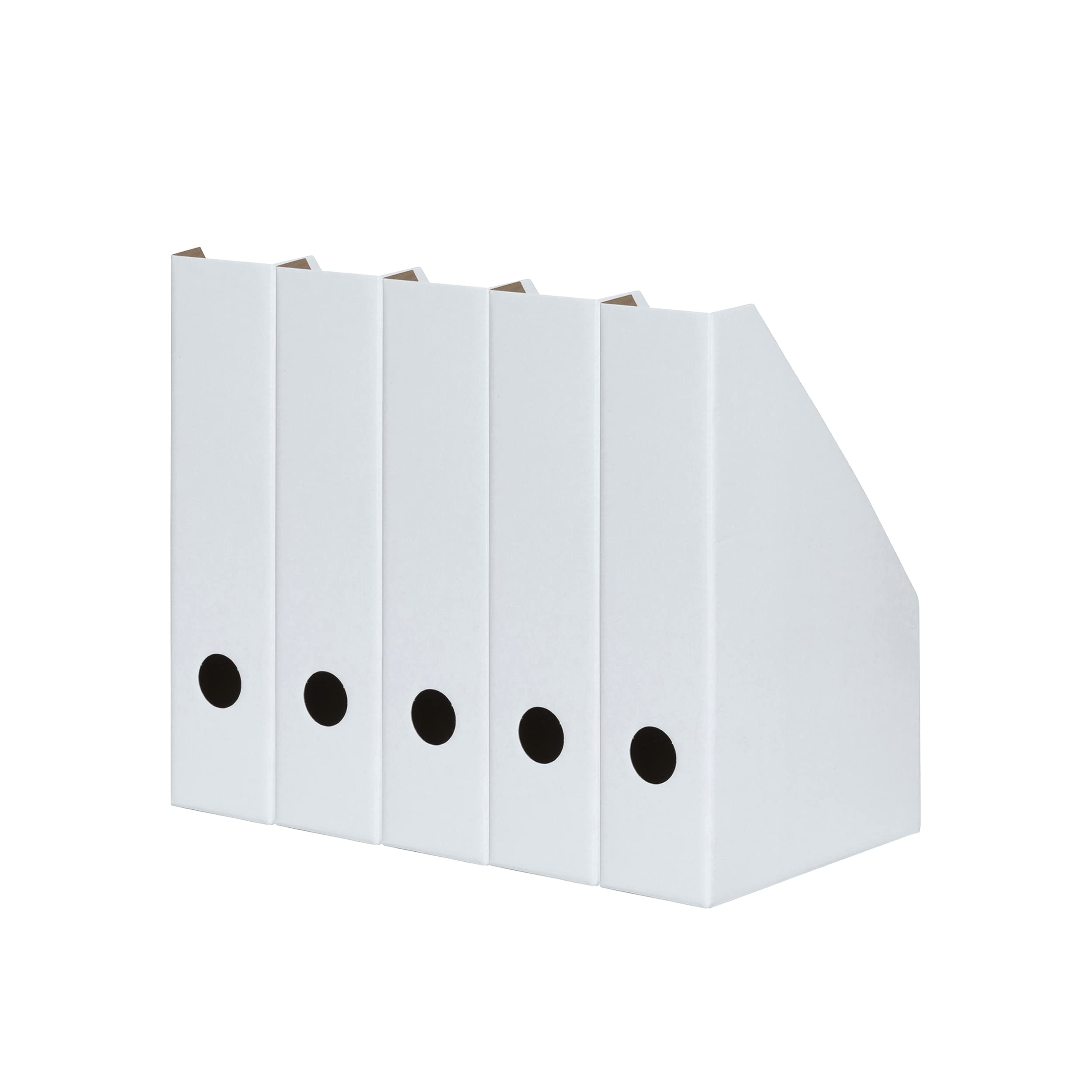 LANDRE Magazine File Set - Pack of 5 Lightweight White Cardboard Organisers for A4 Documents