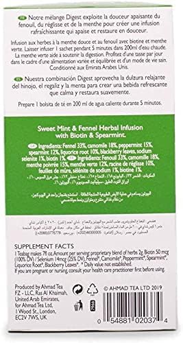 Ahmad Tea Digest Infusion - Sweet Mint & Fennel Herbal Tea with Biotin - 20 Teabags