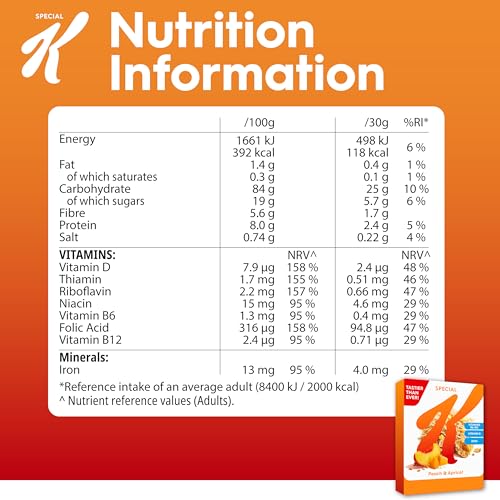 Special K Peach & Apricot Breakfast Cereal Box, 360g