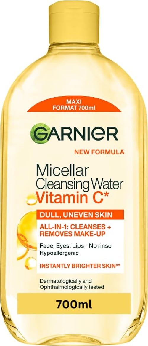 Garnier Micellar Vitamin C Cleansing Water - 700ml | Gentle Face Cleanser | Removes Makeup & Brightens Skin