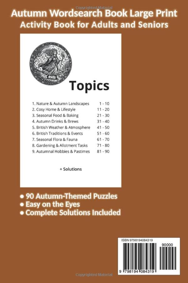 Autumn Wordsearch Book Large Print - 90 Puzzles for Adults and Seniors, Paperback