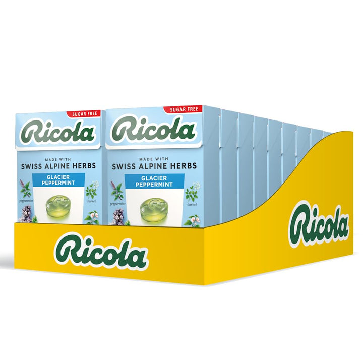 Ricola Glacier Peppermint Sugar Free Swiss Herbal Sweets - 20 Boxes (45g Each)