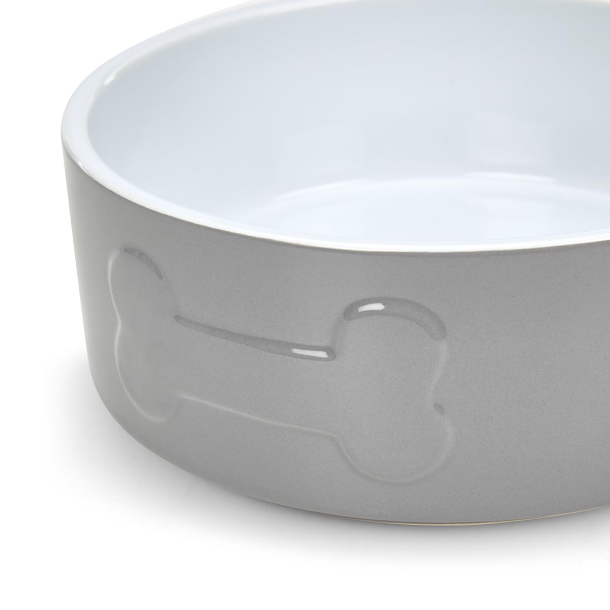 Petface Bone Ceramic Pet Bowl - Grey/White, 15 cm Diameter, Heavy Weighted for Dogs 2