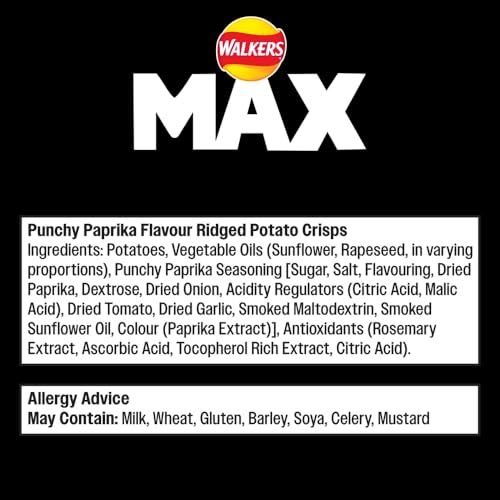 Walkers Max Punchy Paprika Flavour Crisps Multipack 6x27g