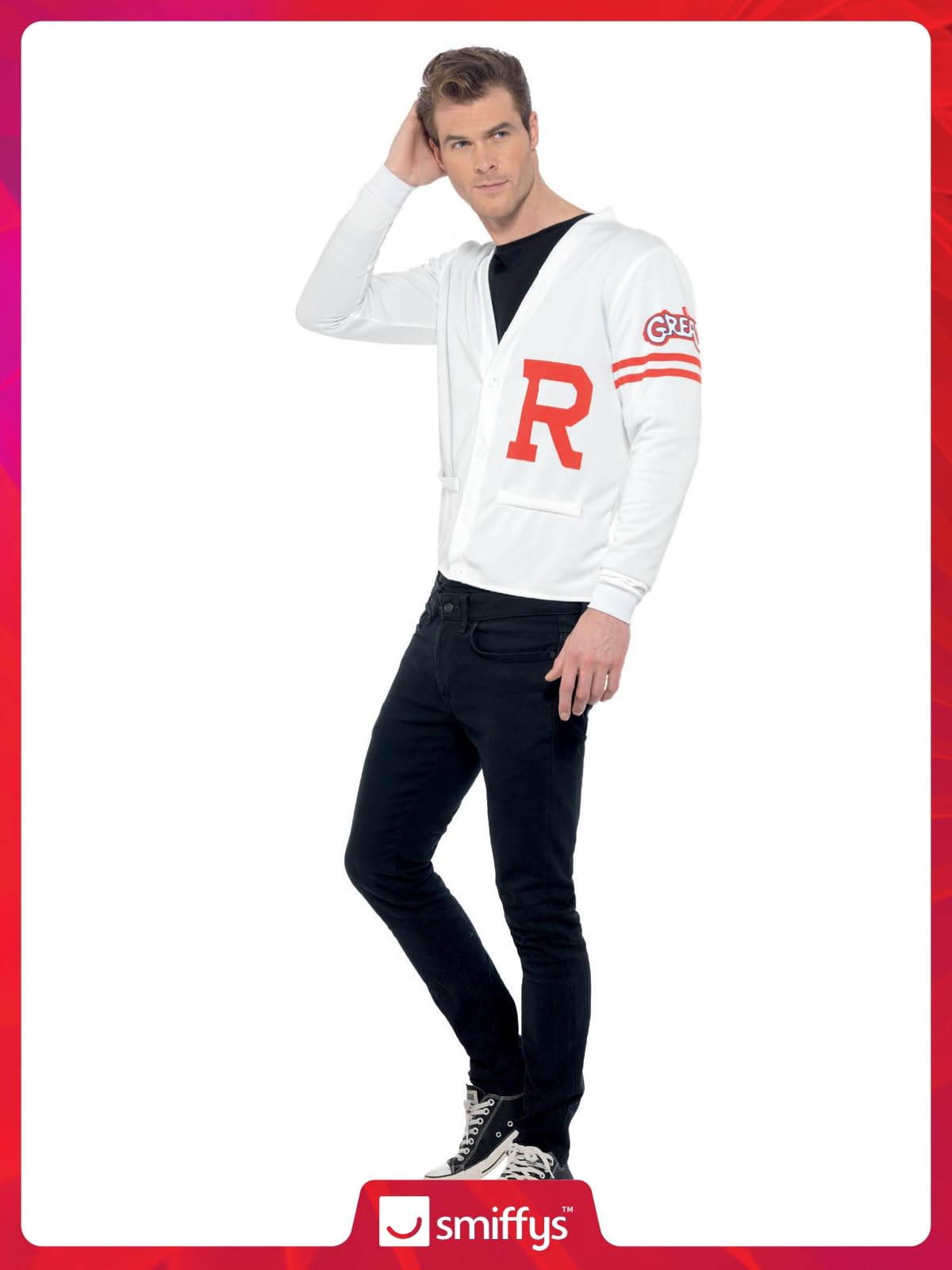 Smiffys Men's Official Grease Rydell Prep Costume - White, Size M (38"-40") 4