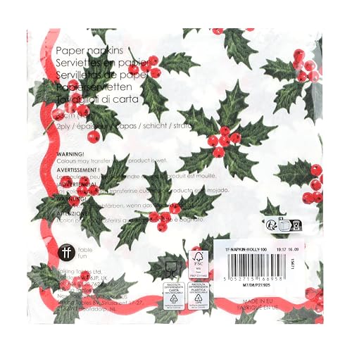 Talking Tables Holly Berry 2-Ply Christmas Napkins 100 Pack 9