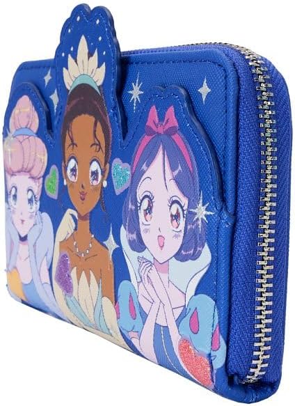 Loungefly Disney Princess Manga Style Zip Around Wallet Blue