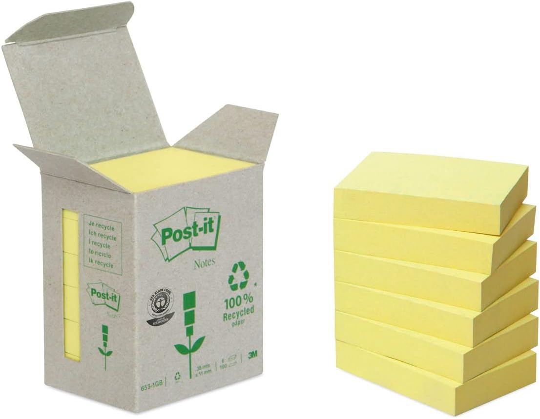 Post-it Recycling Notes - Canary Yellow, 6 Pads of 100 Sheets Each | 100% Recycled Paper 1