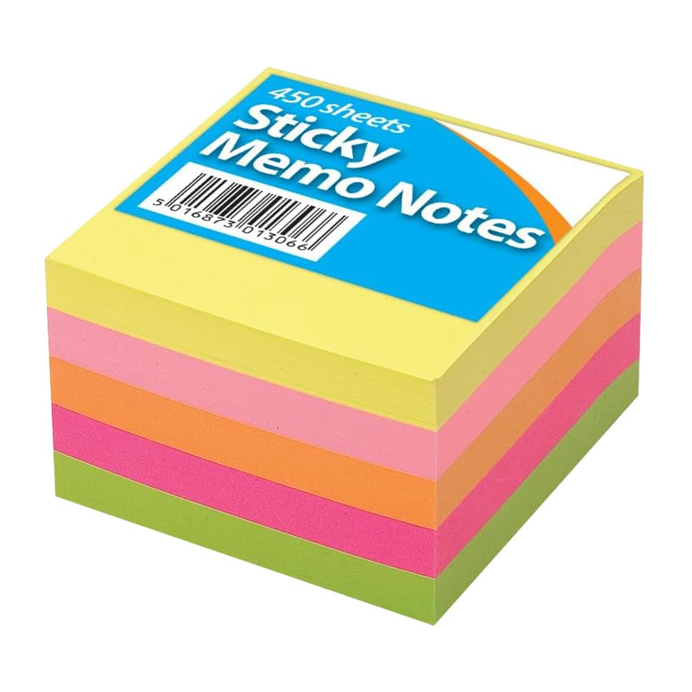 1ABOVE Self-Stick Notes - 450 Sheets Total | 76 x 76 mm Square | 5 Assorted Color Pads 1