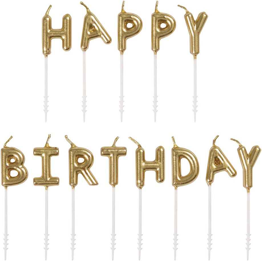 Unique 19995 Gold Happy Birthday Letter Pick Candles - Set of 13 1